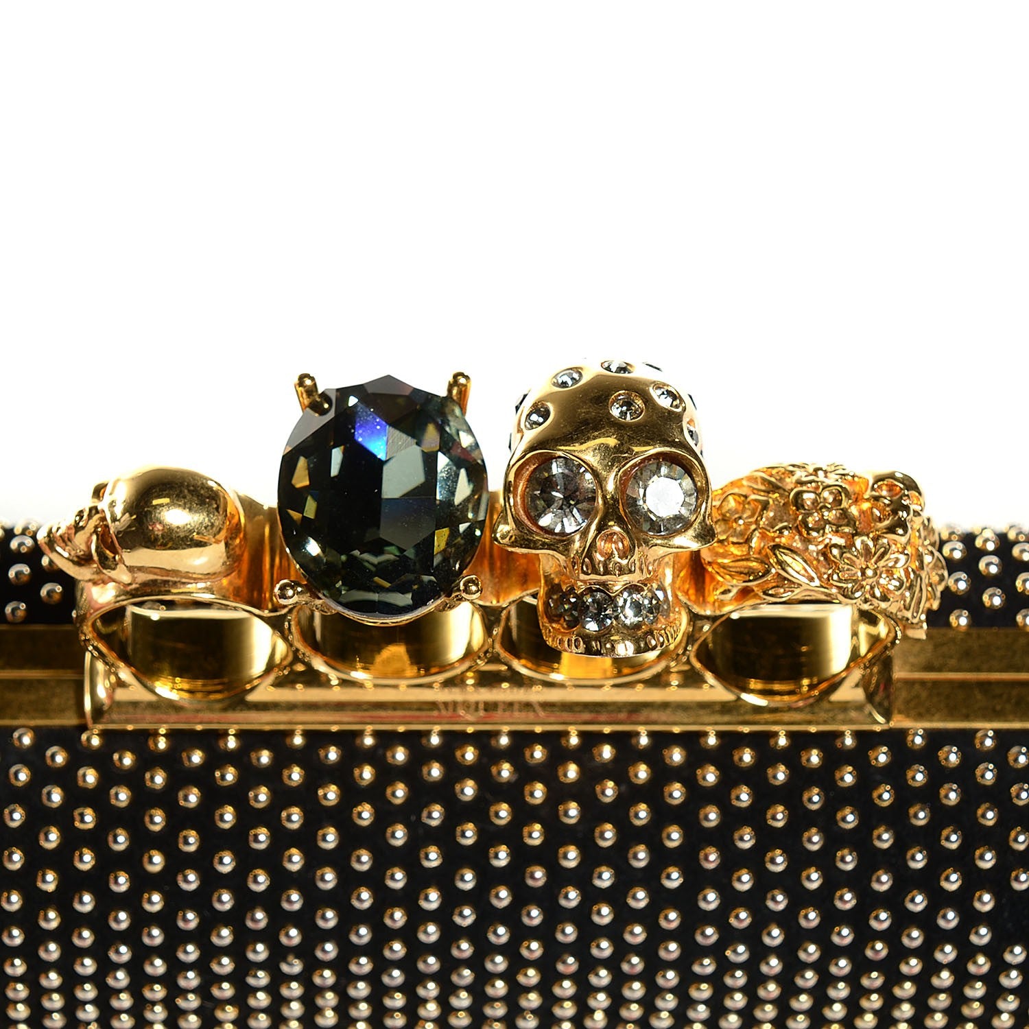 Alexander McQueen Calfskin Studded Skull Knuckle Box Clutch Black 10 of 10