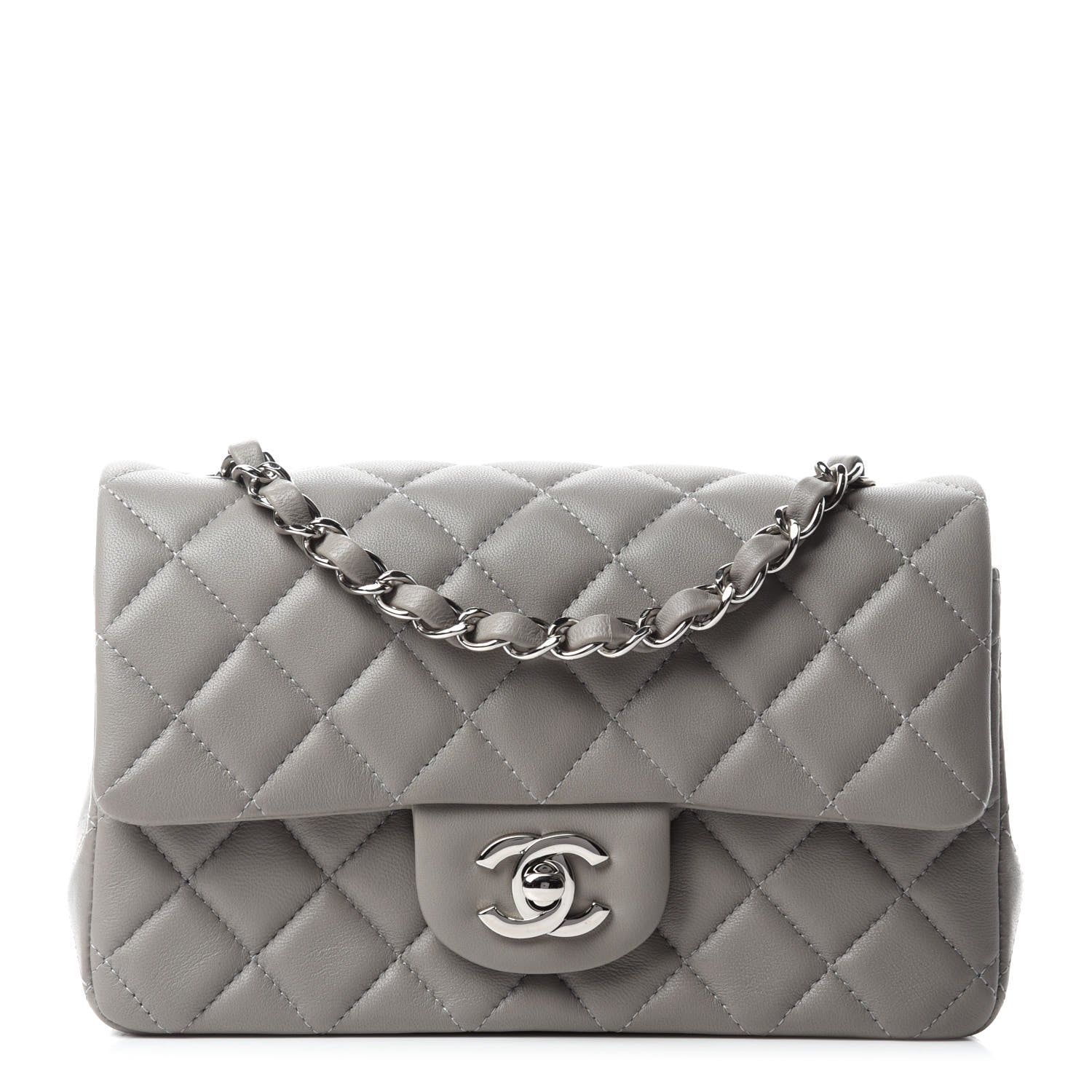 Chanel Lambskin Quilted Mini Rectangular Flap Grey 1 of 11