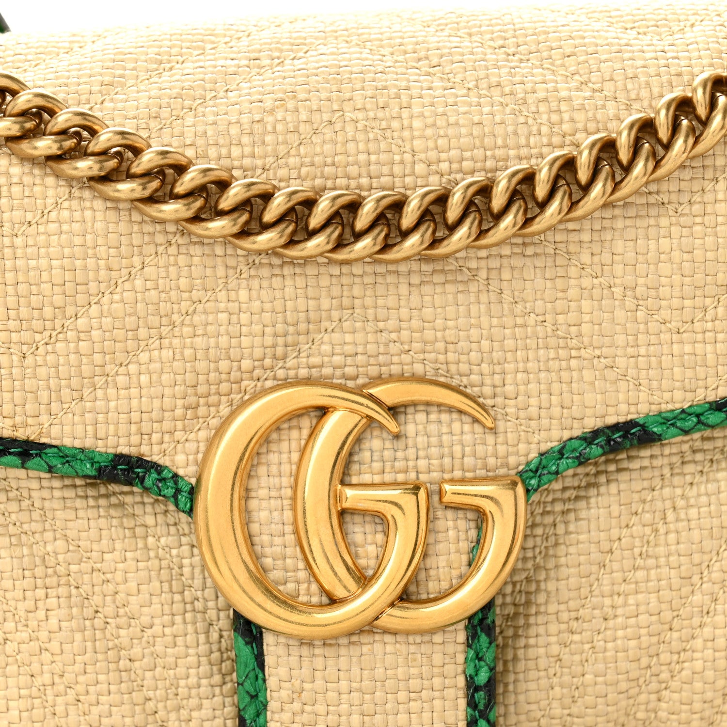 Gucci Raffia Elaphe Matelasse Small GG Marmont Shoulder Bag Natural New Shamarock 8 of 10