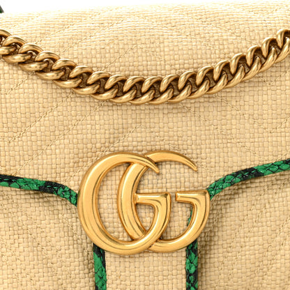Gucci Raffia Elaphe Matelasse Small GG Marmont Shoulder Bag Natural New Shamarock 8 of 10