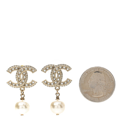 Chanel Crystal Pearl CC Drop Earrings Gold 2 of 4