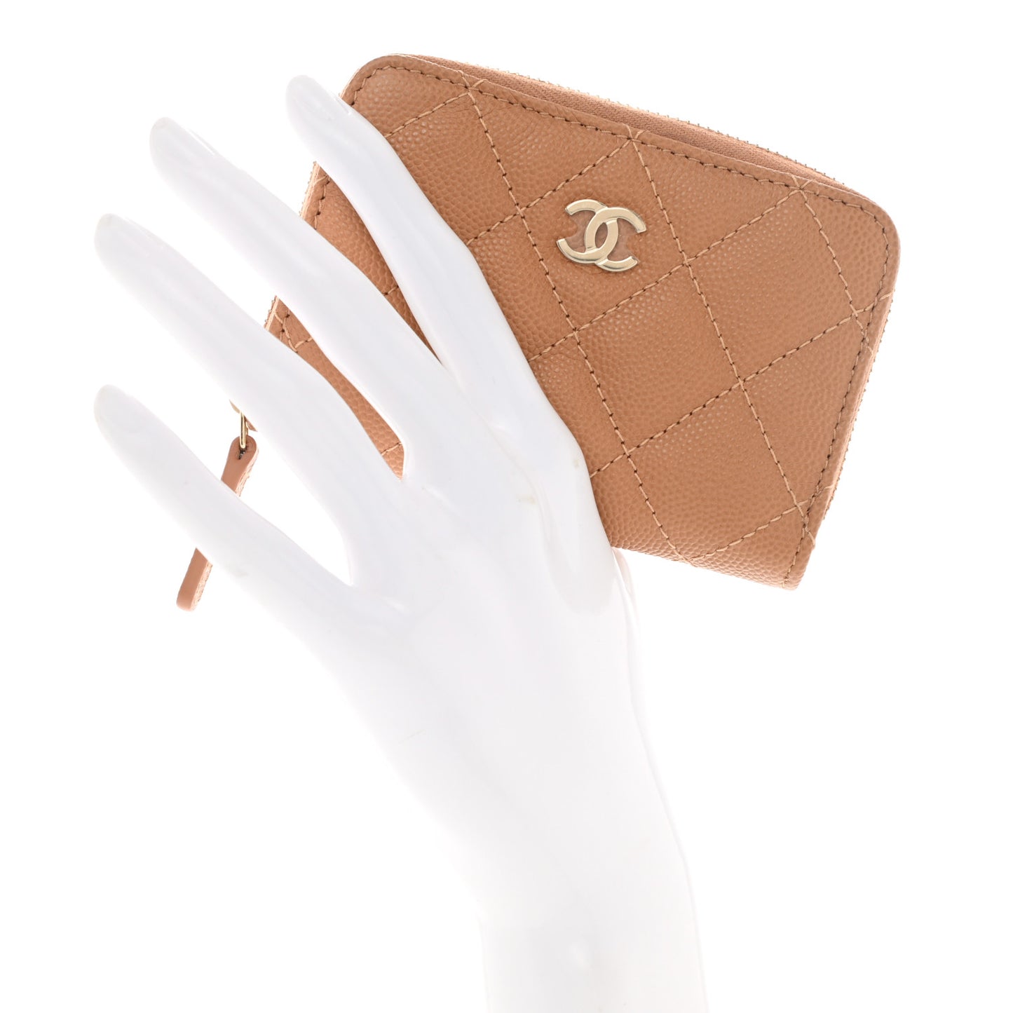 Caviar Quilted Zip Around Coin Purse Light Brown