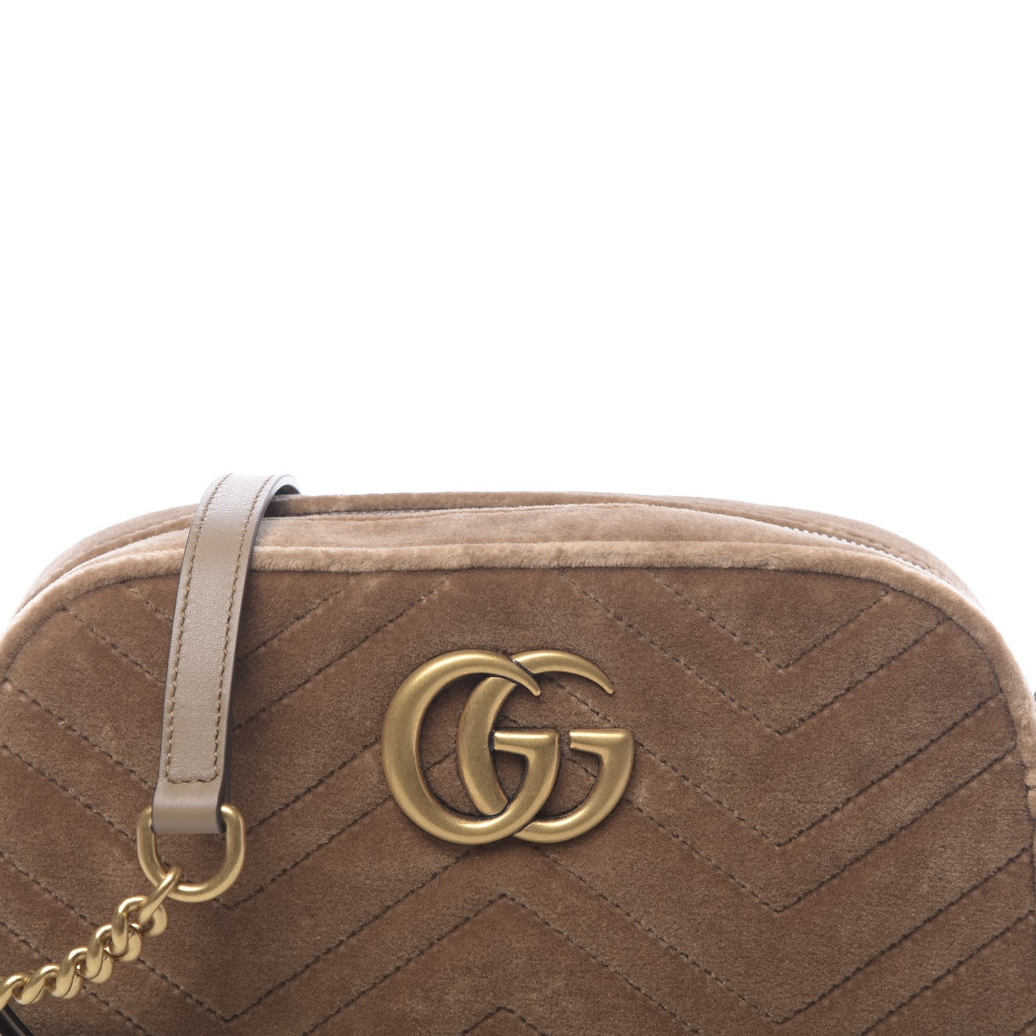 Gucci Velvet Matelasse Small GG Marmont Chain Shoulder Bag Taupe 9 of 10