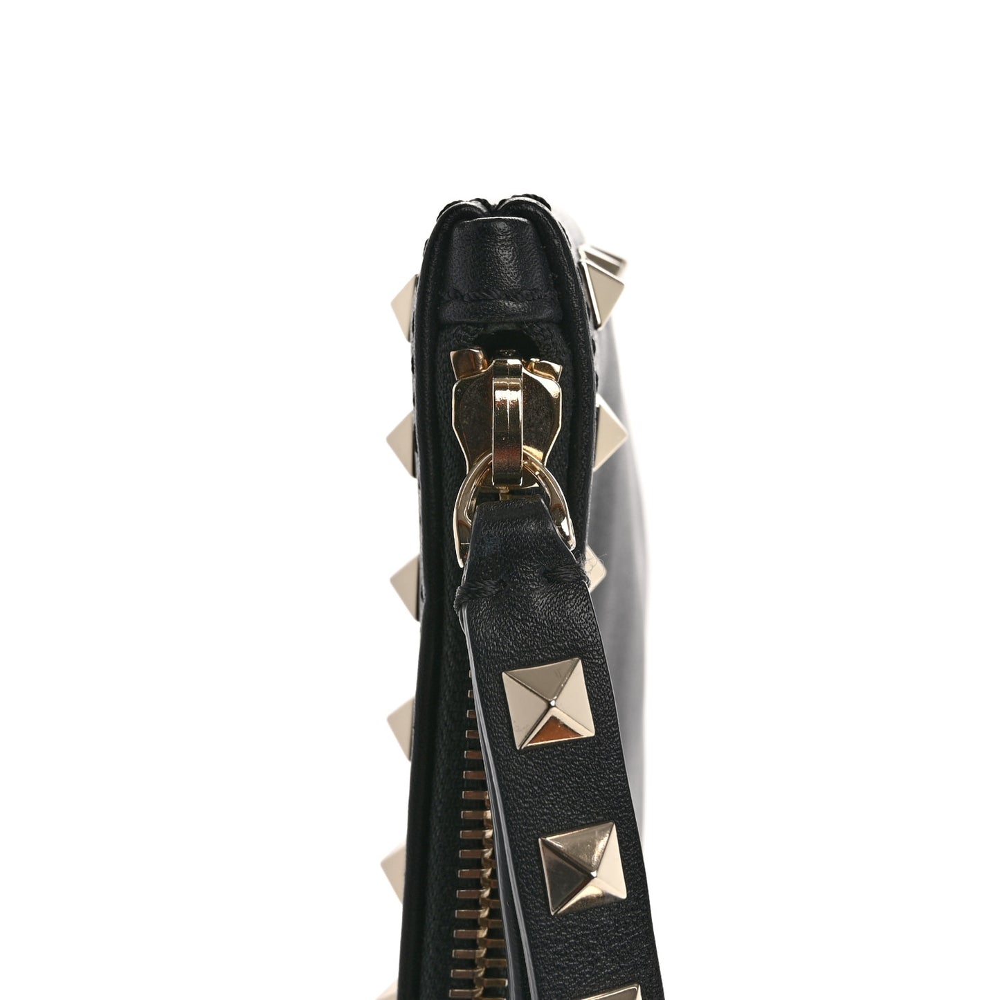 Vitello Large Rockstud Zip Wristlet Pouch Black