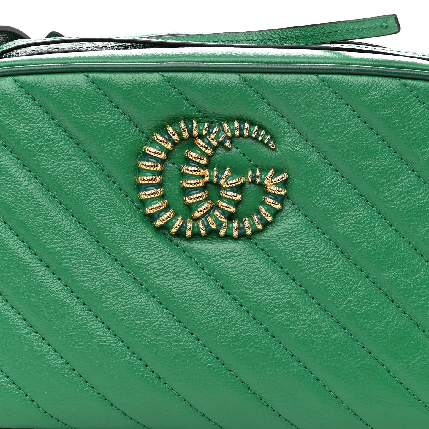 Azalea Calfskin Enamel Matelasse Diagonal Small Torchon GG Marmont Chain Shoulder Bag New Shamarock Emerald