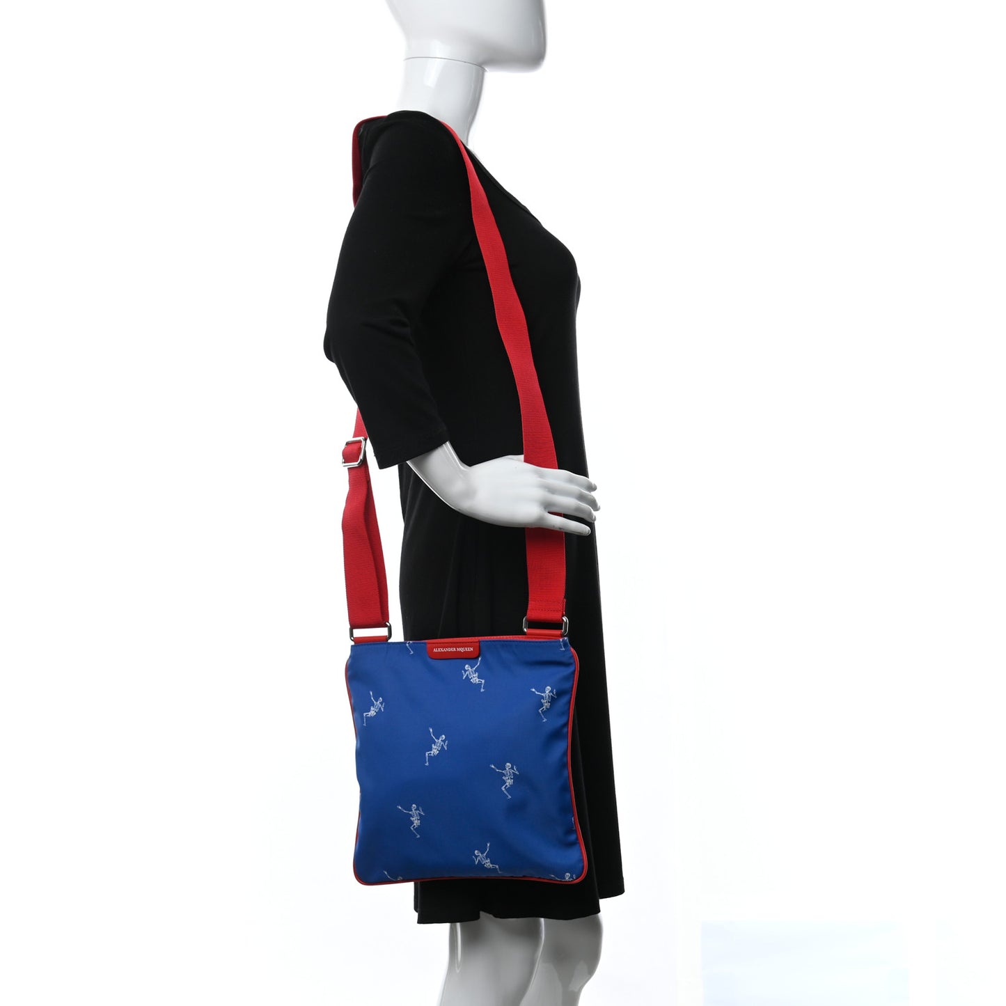 Nylon Dancing Skeleton Messenger Bag Blue Red White
