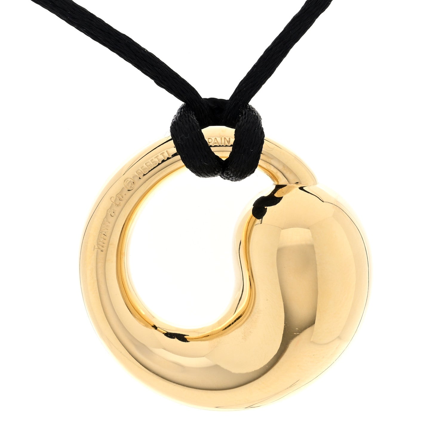 Tiffany 18K Yellow Gold Elsa Peretti Eternal Circle Pendant Cord Necklace 4 of 5