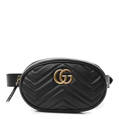 Gucci Calfskin Matelasse GG Marmont Belt Bag 85 34 Black 1 of 14
