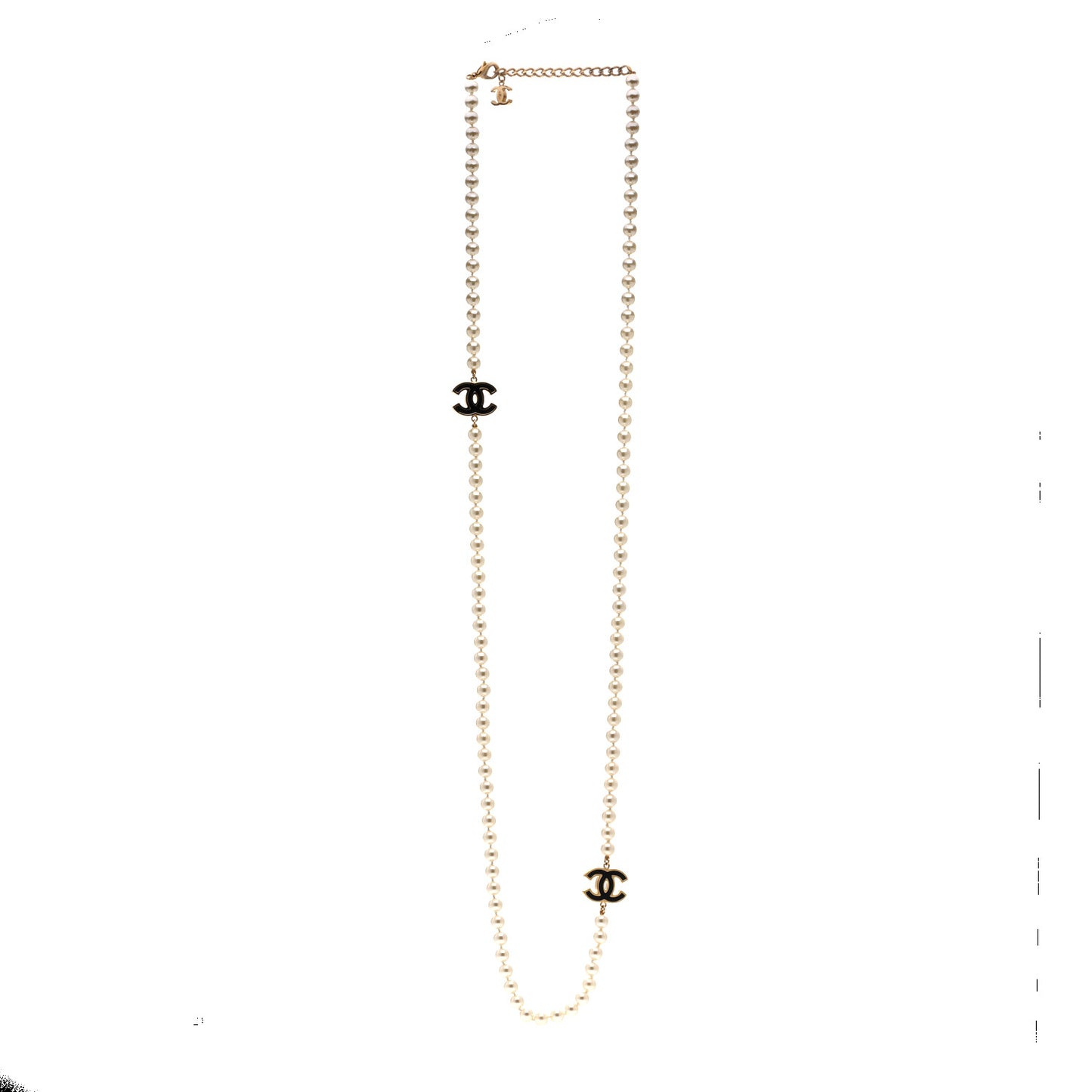Pearl Beaded Resin CC Long Necklace Black Gold