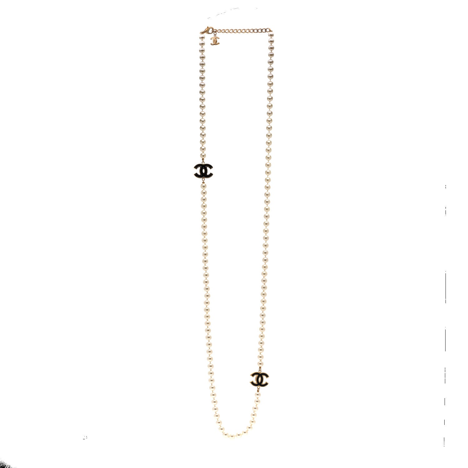 Chanel Pearl Beaded Resin CC Long Necklace Black Gold 3 of 6