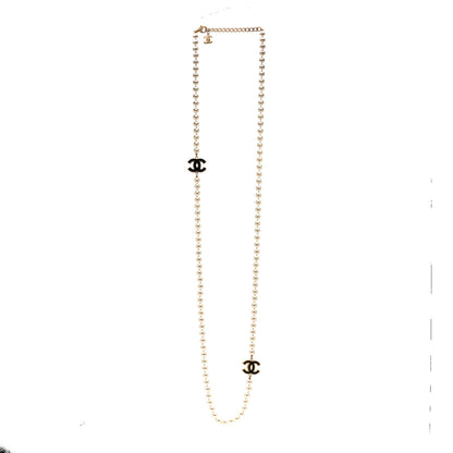 Chanel Pearl Beaded Resin CC Long Necklace Black Gold 3 of 6