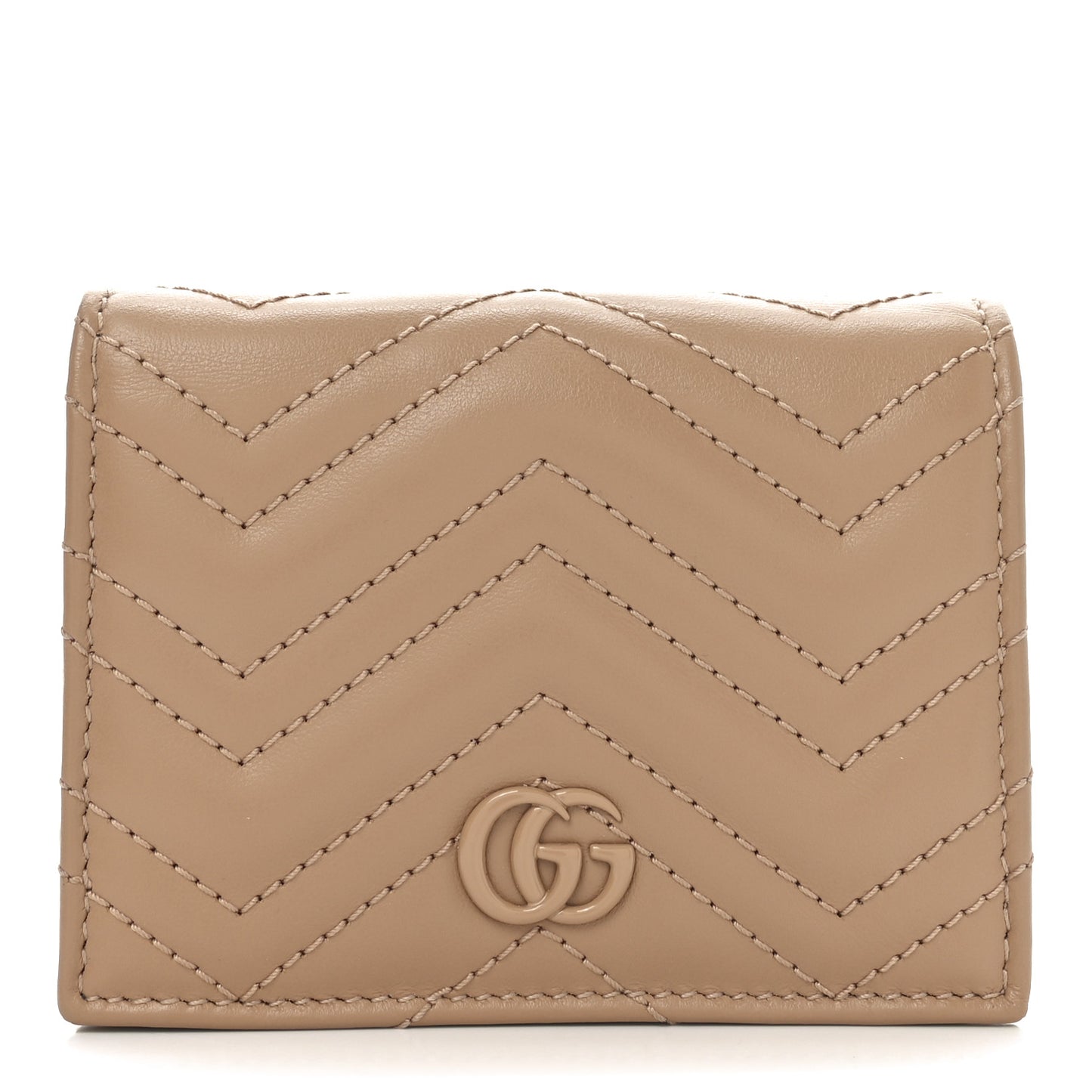 Calfskin Matelasse Monochrome GG Marmont Card Case Wallet Camelia