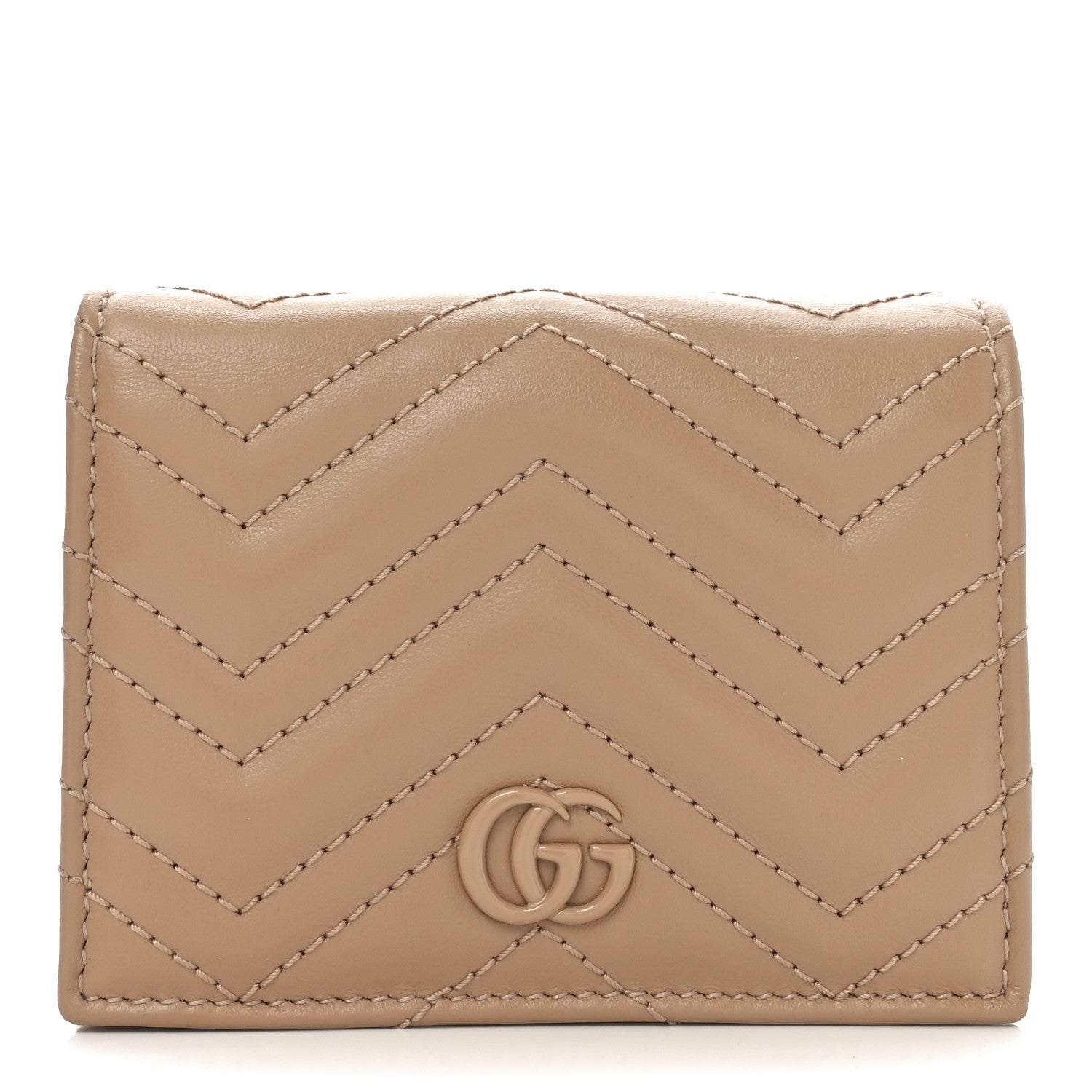 Gucci Calfskin Matelasse Monochrome GG Marmont Card Case Wallet Camelia 1 of 8