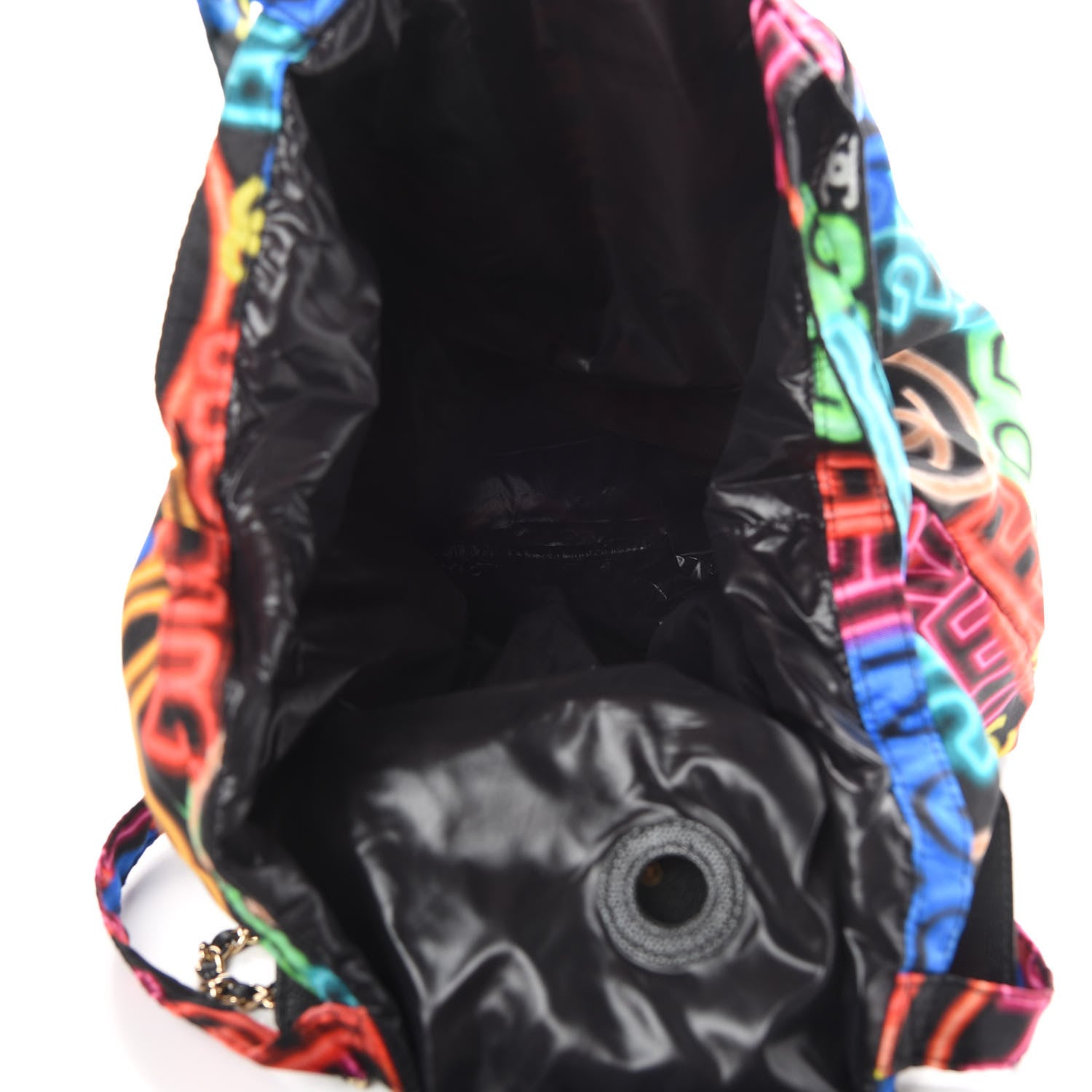 Chanel Caviar Fabric Graffiti Foldable Tote Bag With Chain Black Multicolor 8 of 20