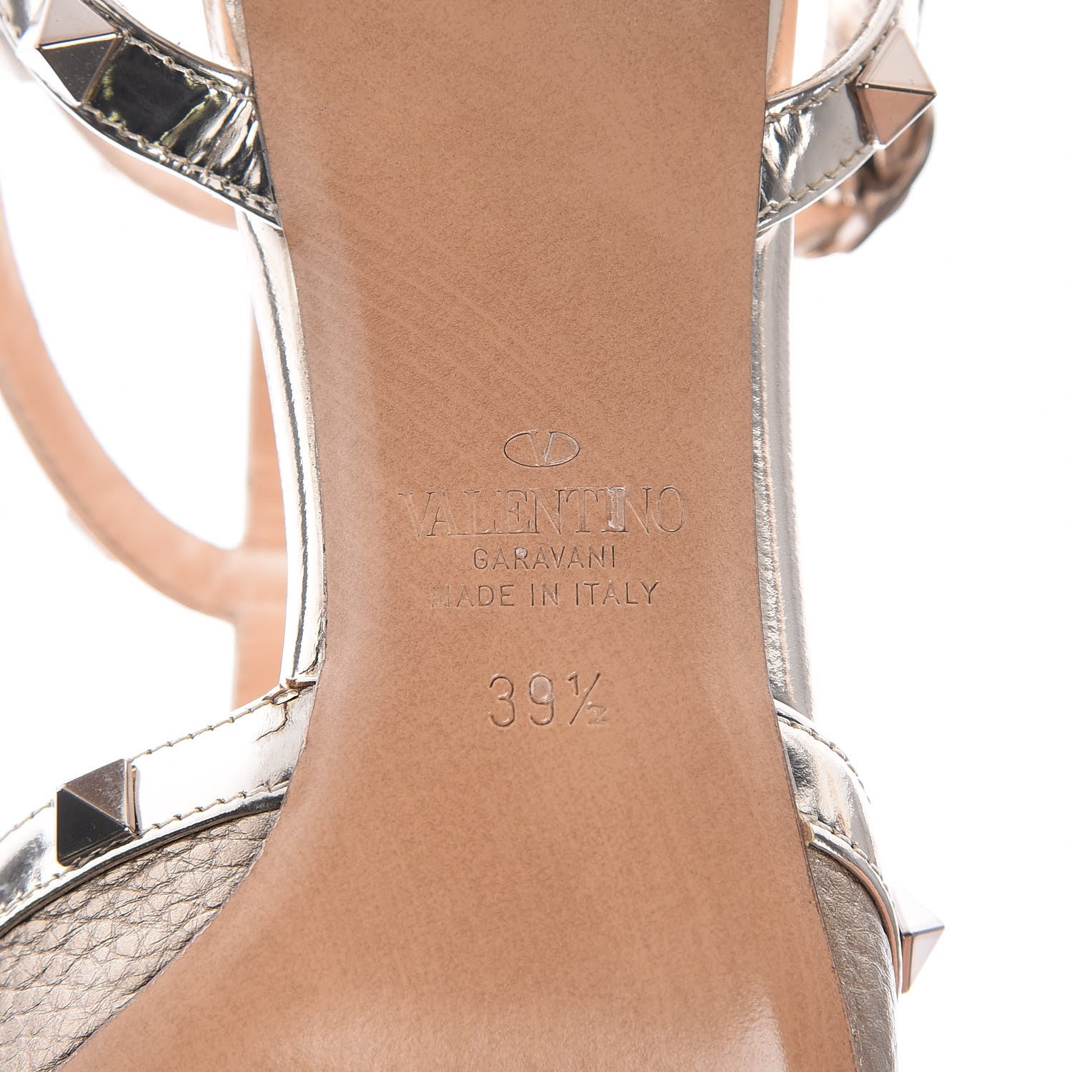 Valentino Garavani Metallic Pebbled Calfskin Patent Rockstud Ankle Strap 65mm Pumps 39.5 Skin 6 of 7