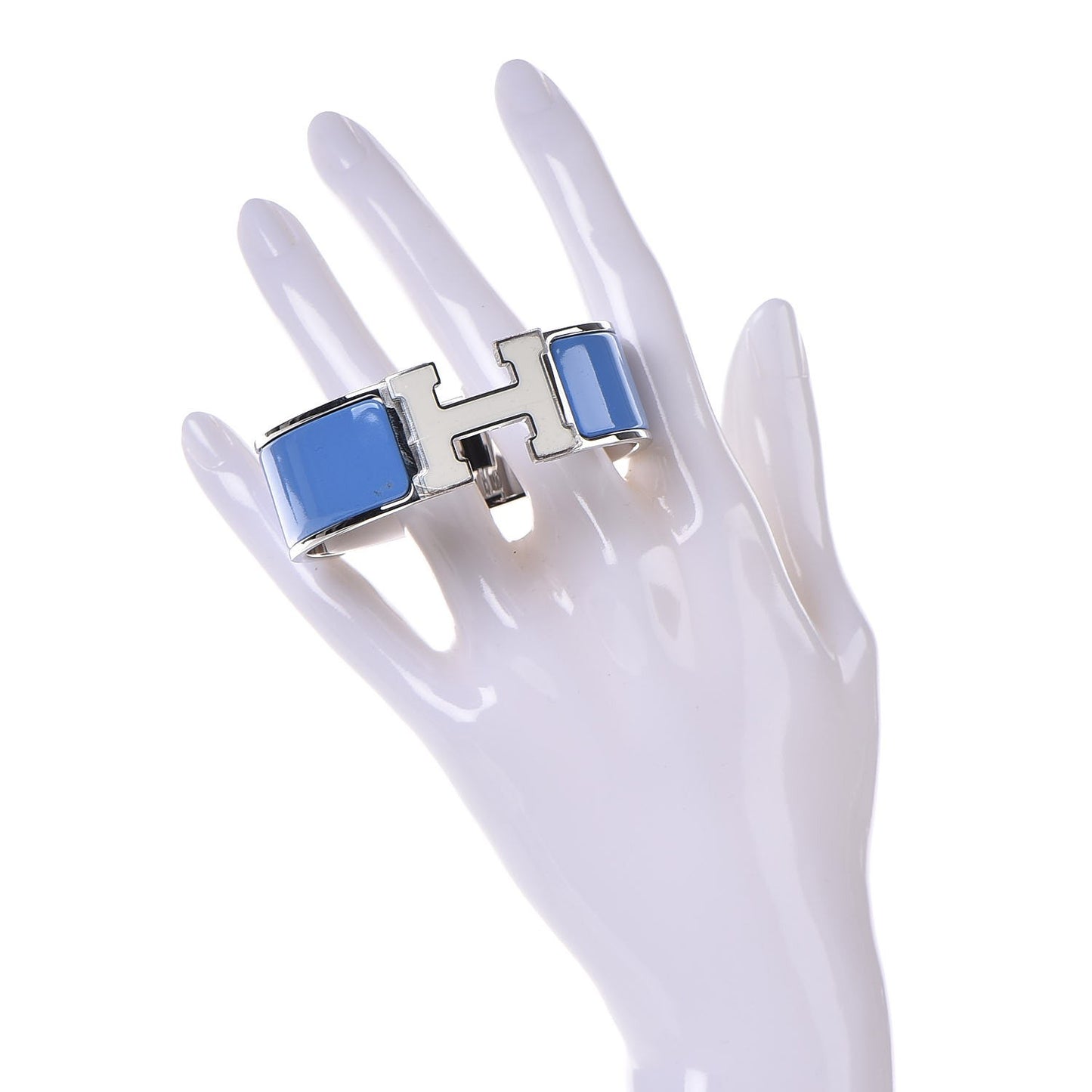 Enamel Wide Clic Clac H Bracelet PM Blanc Bleu Transat