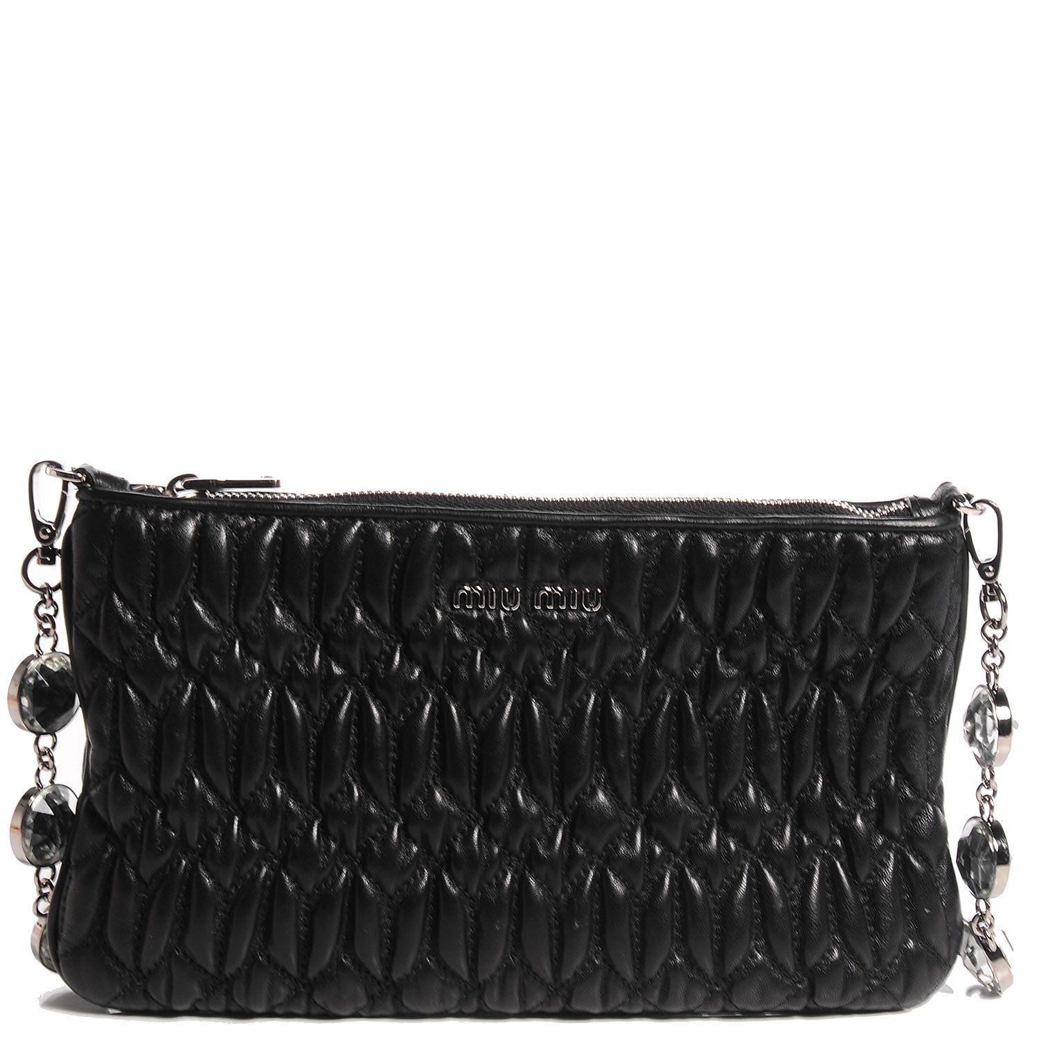 Miu Miu Nappa Matelasse Crystal Shoulder Bag Black 1 of 9
