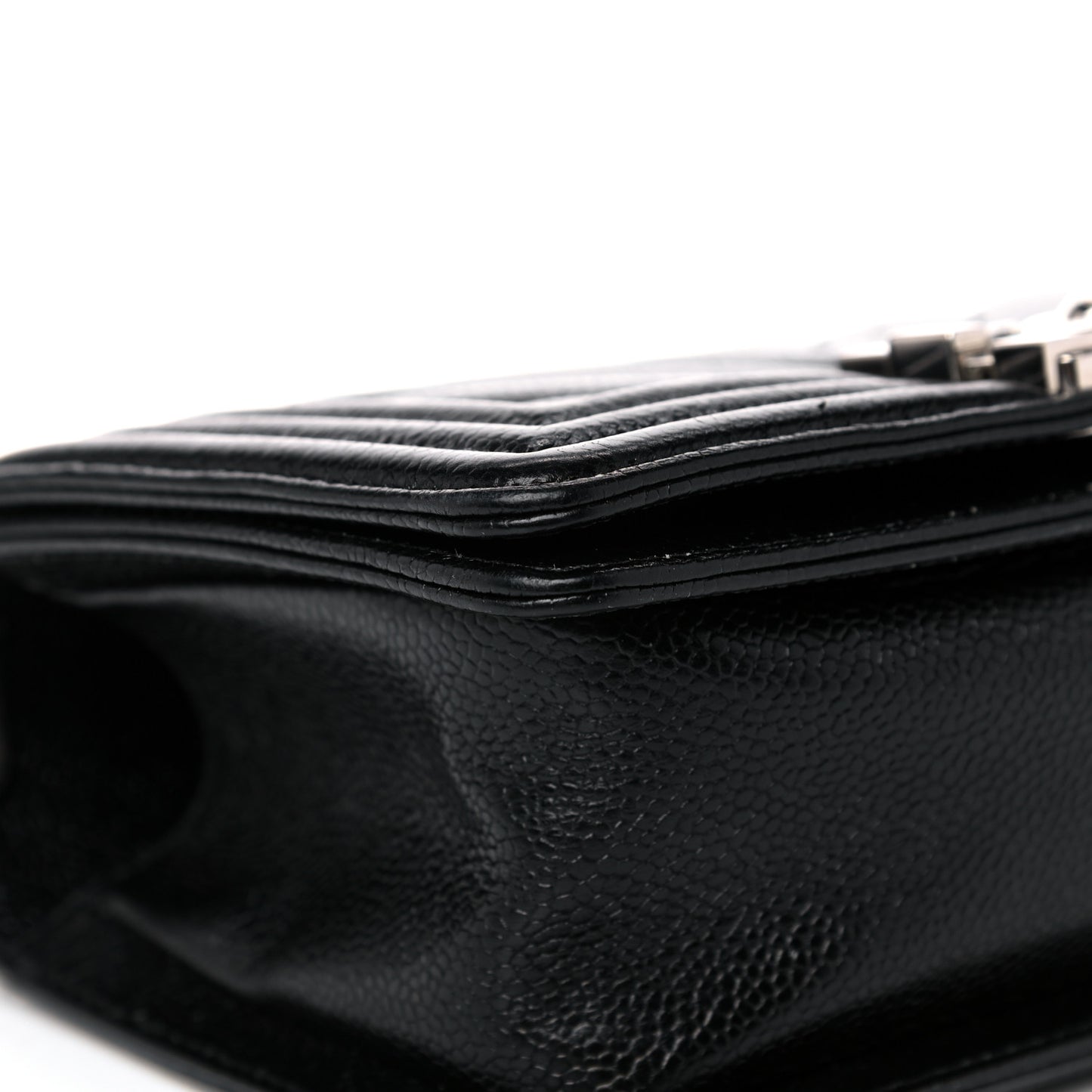 Caviar Chevron Quilted Small Boy Flap Black
