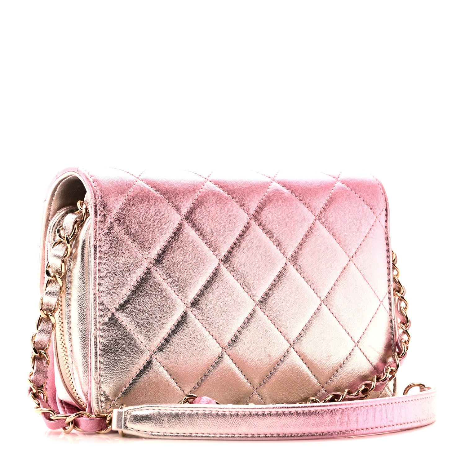 Chanel Metallic Lambskin Like A Wallet Flap Golden Pink 3 of 11