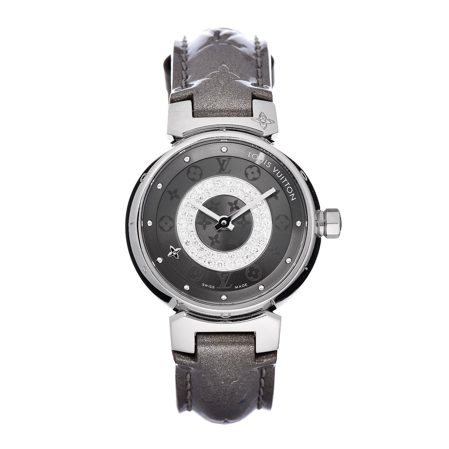 Stainless Steel Vernis Diamond 28mm Tambour Quartz Watch Grey
