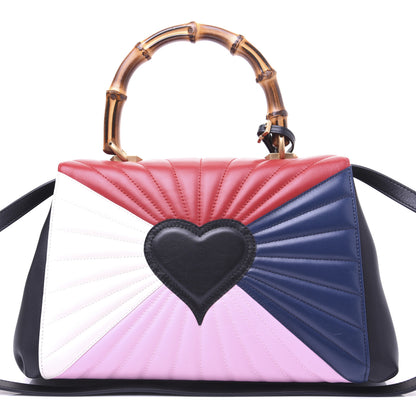 Gucci Calfskin Bamboo Trapuntata Queen Margaret Top Handle Bag Blue Agata Hibiscus Red Mystic White Sugar Pink 10 of 20