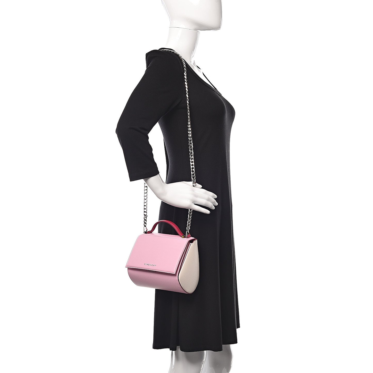 Textured Calfskin Mini Pandora Box Chain Crossbody Bag Bright Pink
