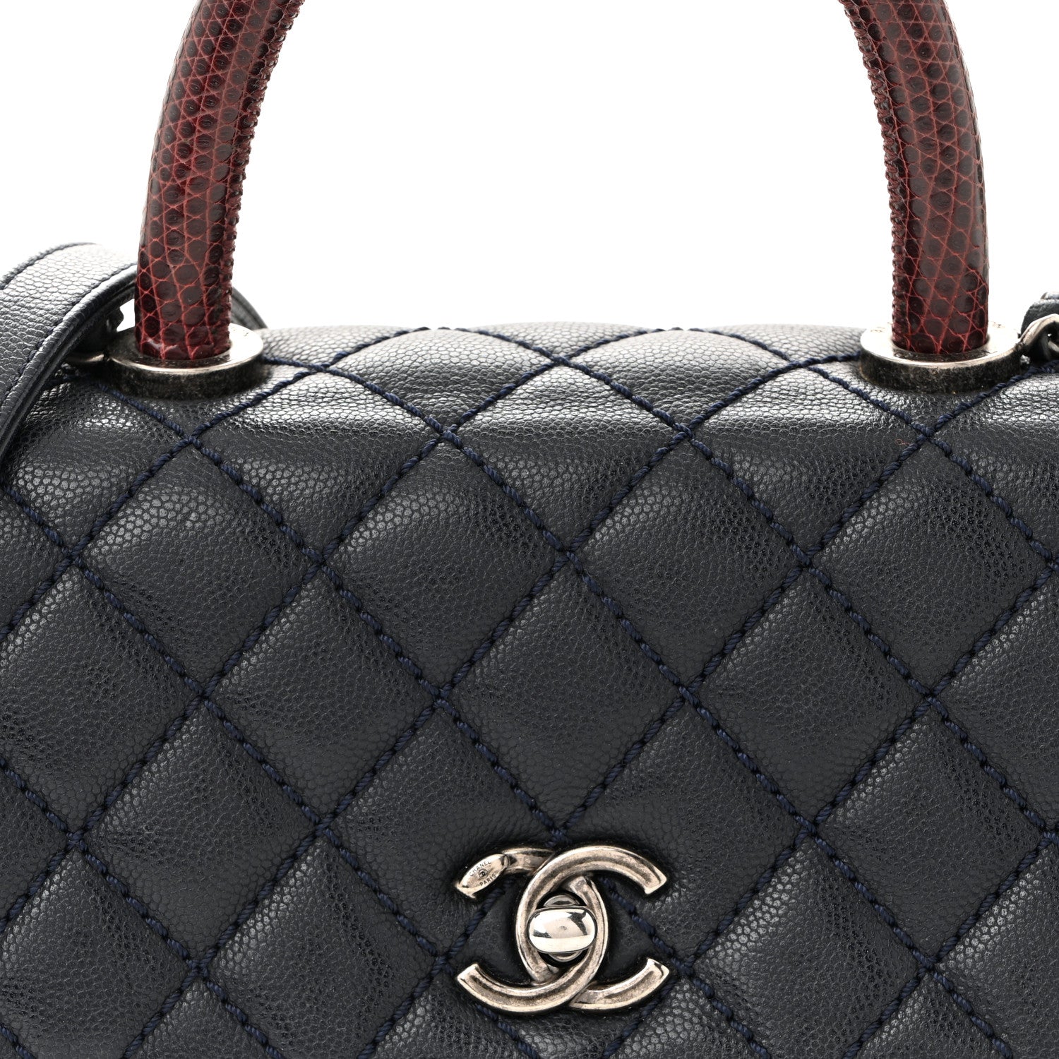 Chanel Caviar Lizard Quilted Mini Coco Handle Flap Navy 8 of 11