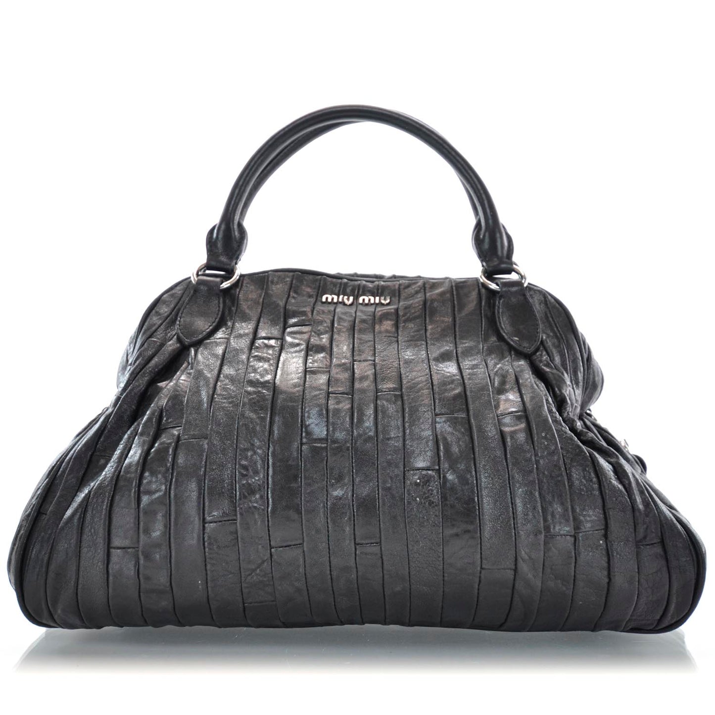 Leather Plisse Shopping Tote Black
