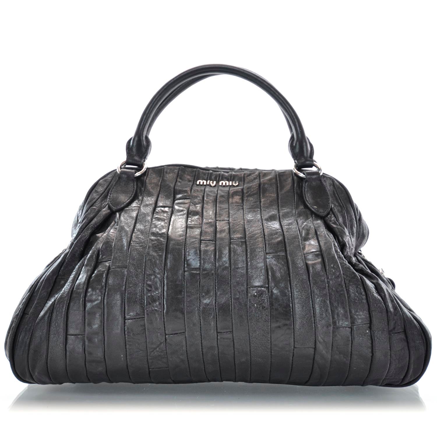 Miu Miu Leather Plisse Shopping Tote Black 1 of 10