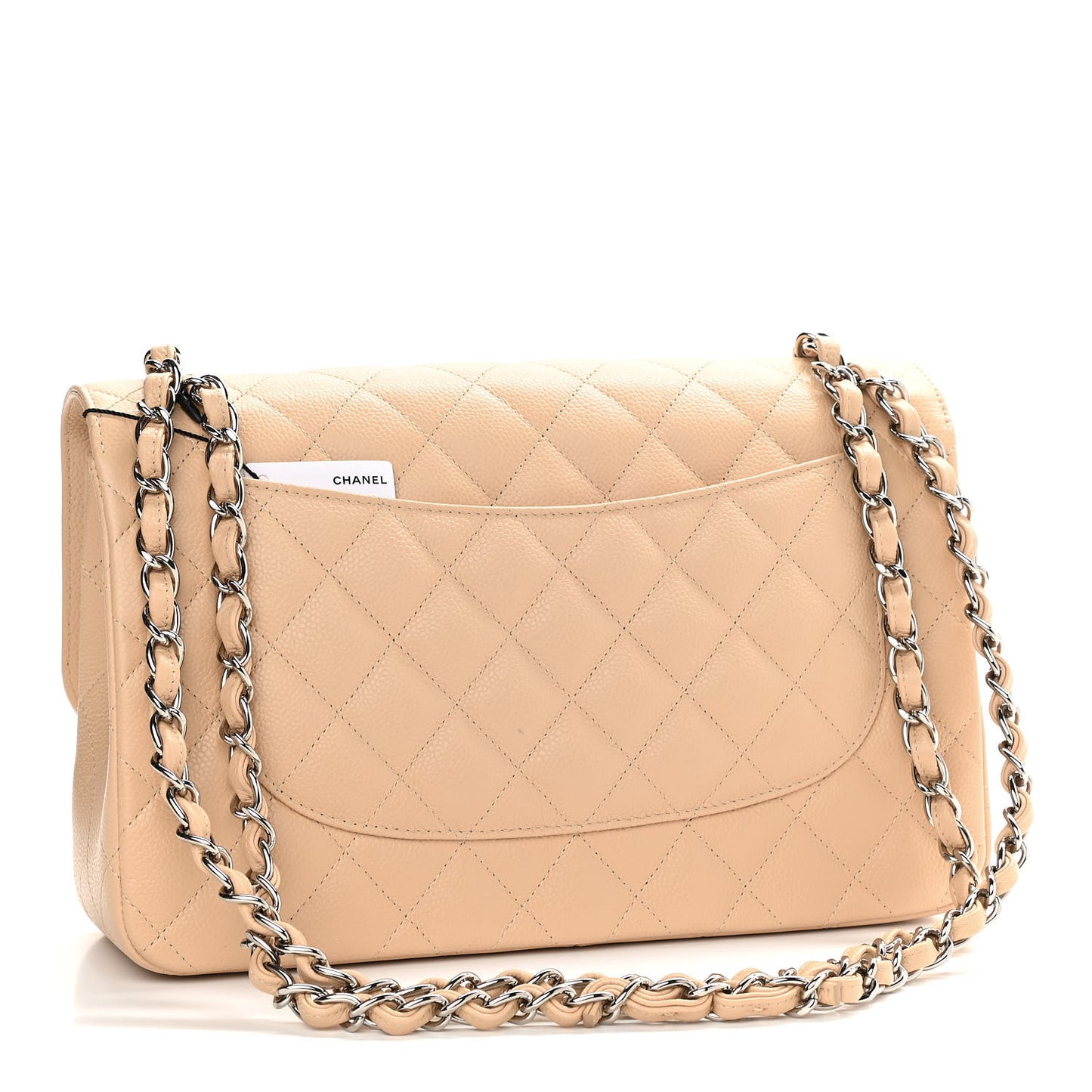 Caviar Quilted Jumbo Double Flap Beige