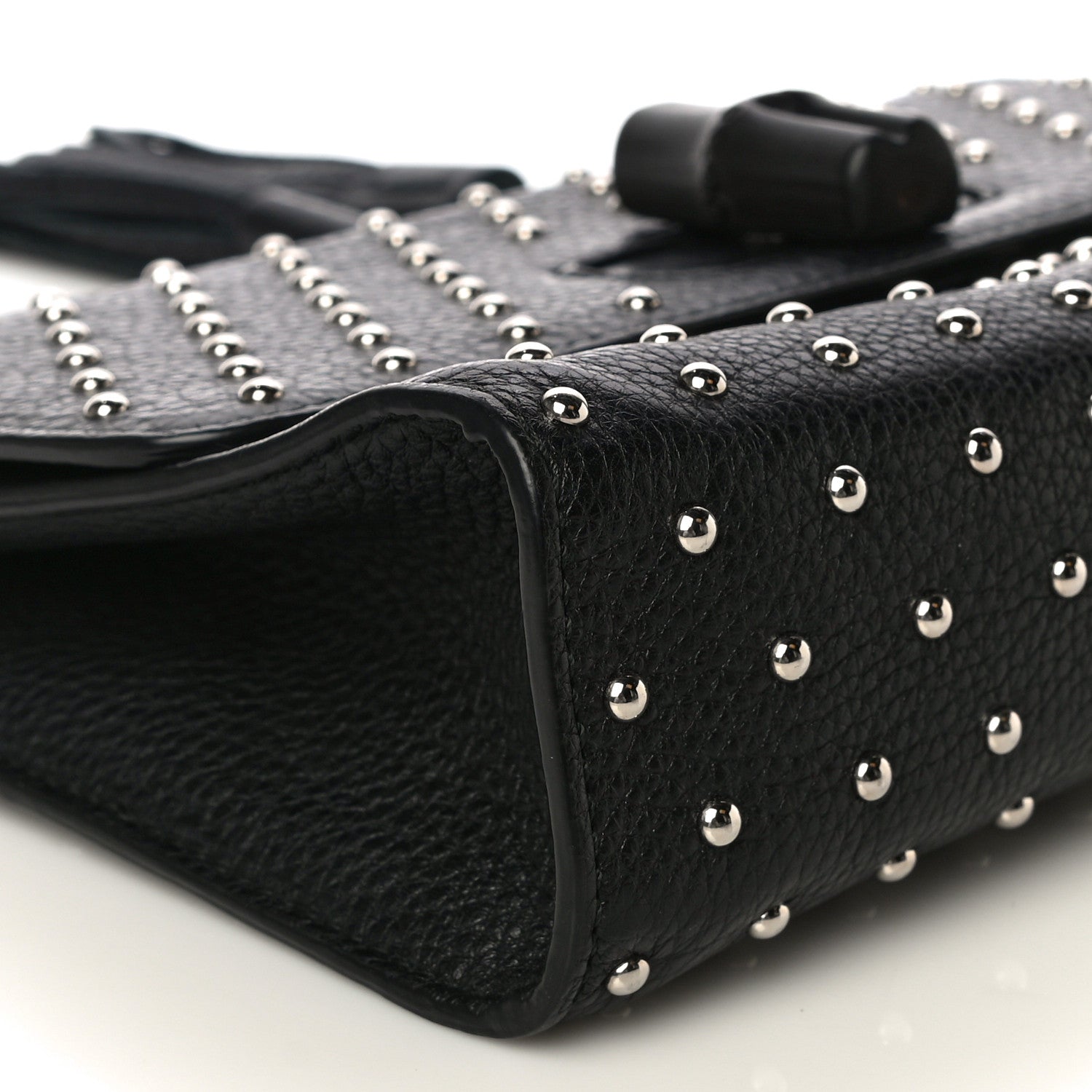 Gucci Calfskin Studded Medium Miss Bamboo Shoulder Bag Black 11 of 12