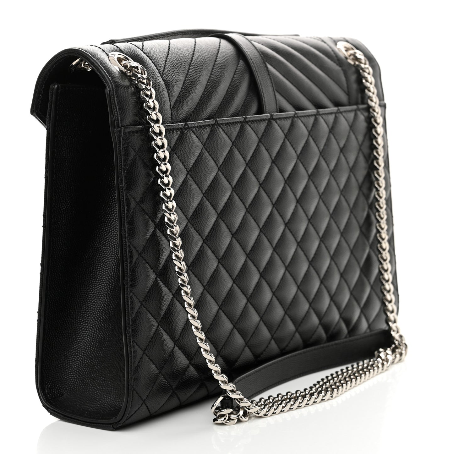 Grain De Poudre Textured Mixed Matelasse Large Triquilt Monogram Satchel Black