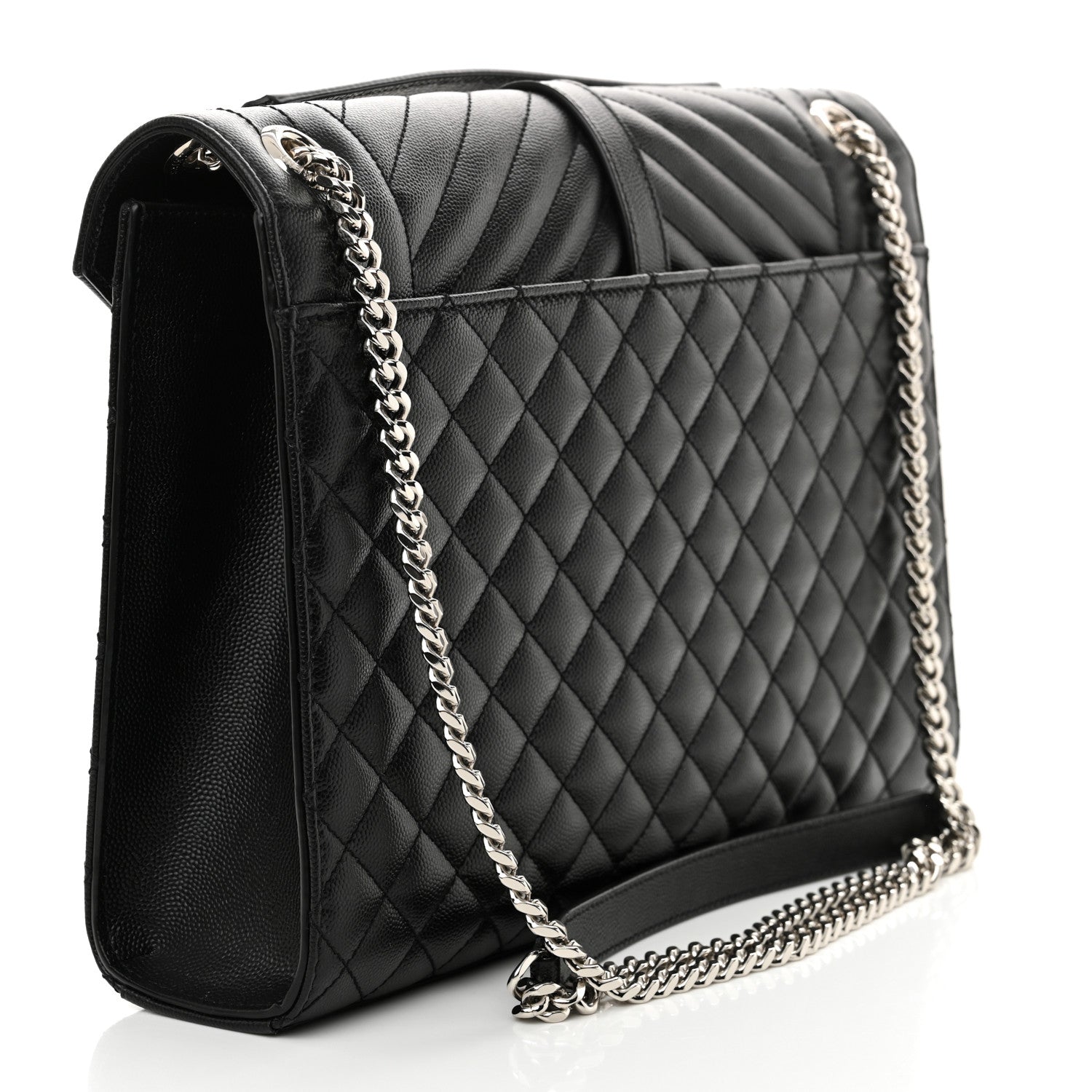 Saint Laurent Grain De Poudre Textured Mixed Matelasse Large Triquilt Monogram Satchel Black 3 of 11