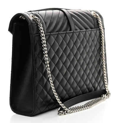 Saint Laurent Grain De Poudre Textured Mixed Matelasse Large Triquilt Monogram Satchel Black 3 of 11