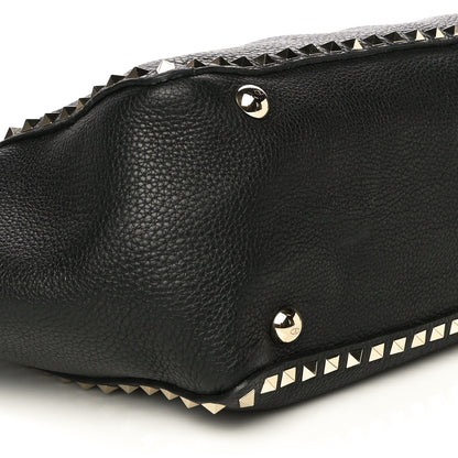 Valentino Garavani Pebbled Calfskin Medium Rockstud Tote Black 8 of 10