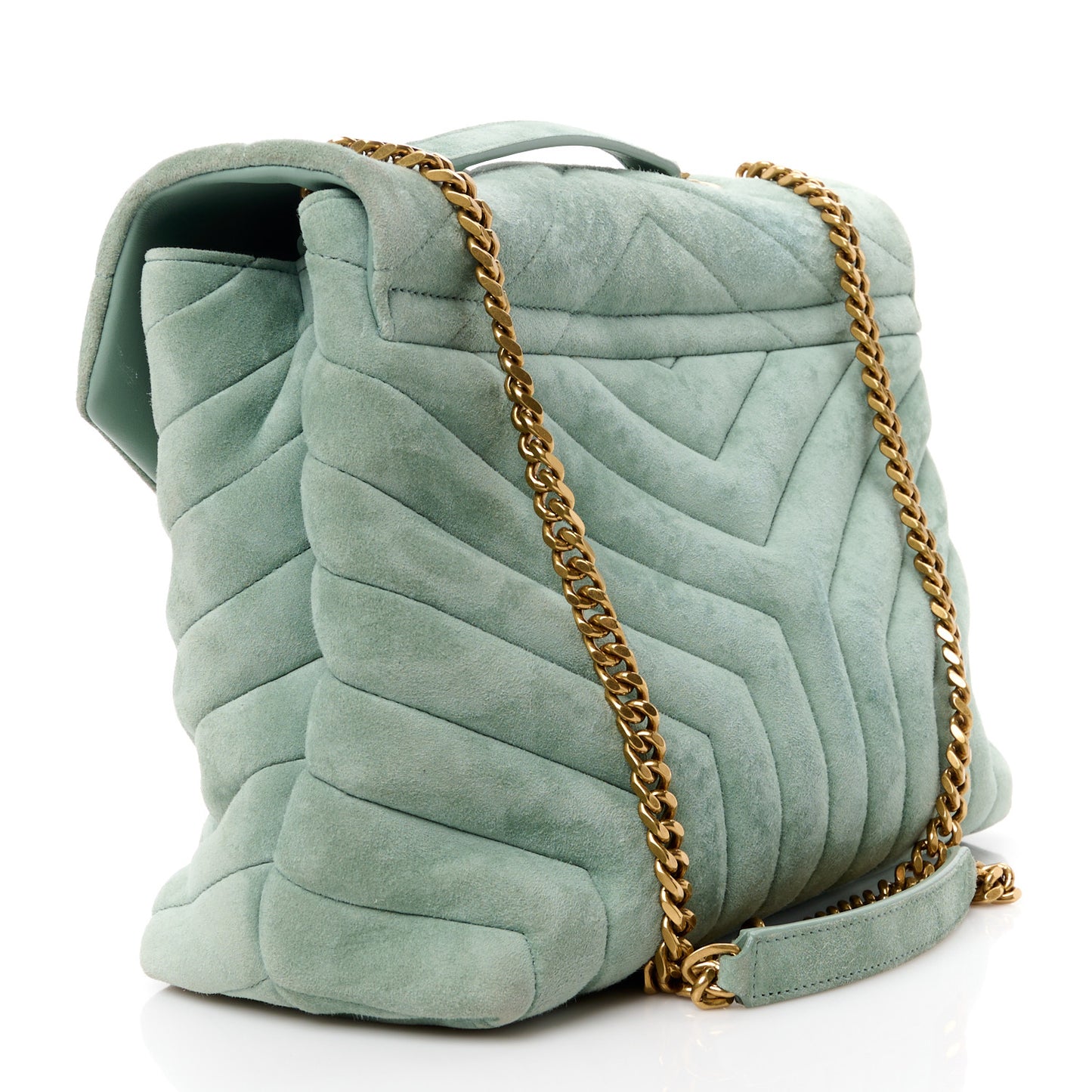 Suede Y Quilted Monogram Medium Loulou Chain Satchel Vert Opaline