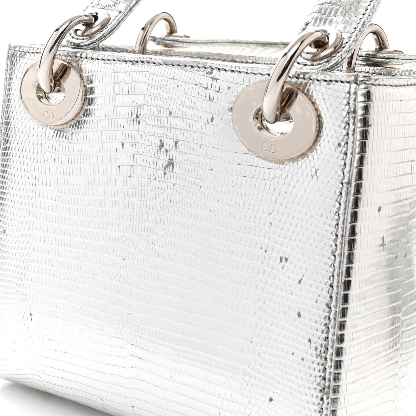 Metallic Lizard Mini Lady Dior Silver