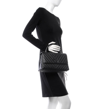 Chanel Caviar Chevron Quilted Small Coco Handle Flap So Black 2 of 9