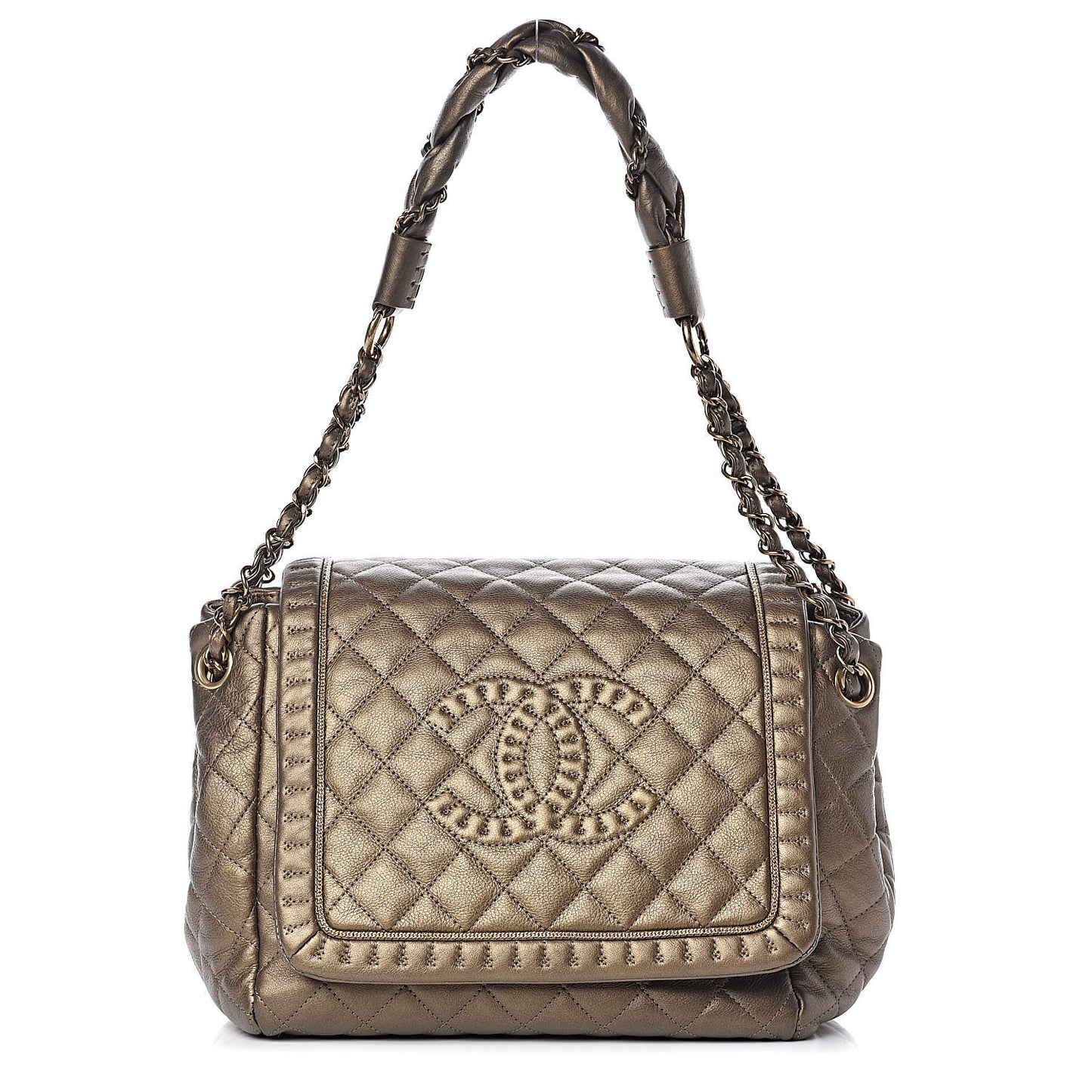 Metallic Calfskin Quilted Istanbul Accordion Flap Gold