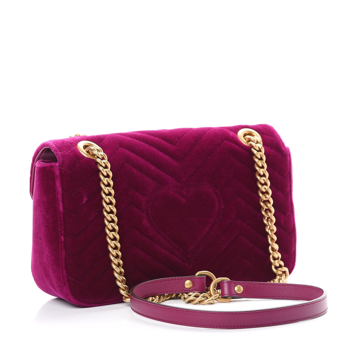 Velvet Matelasse Small GG Marmont Shoulder Bag Fuchsia Violet Cyclamen