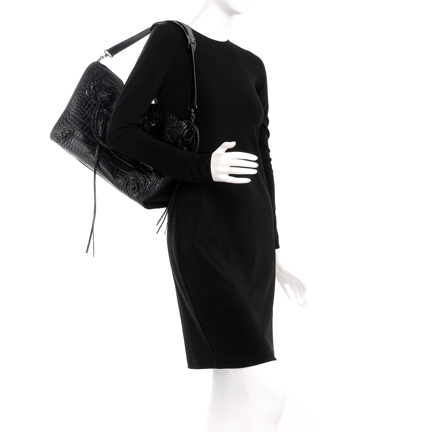 Calfskin Crocodile Embossed Classic Hardware City Black