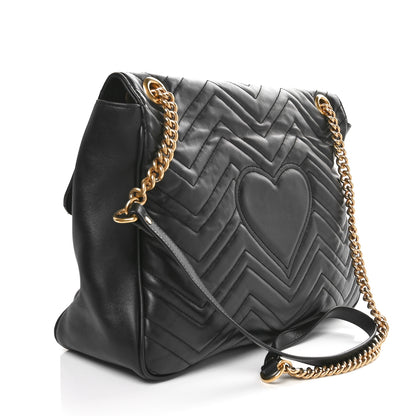 Gucci Calfskin Matelasse Large GG Marmont Shoulder Bag Black 2 of 14