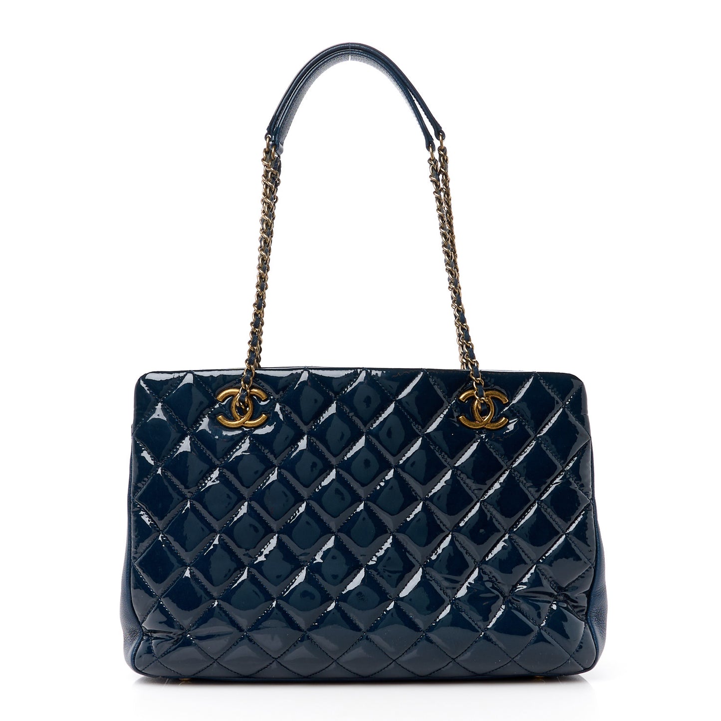 Patent Goatskin Quilted Small CC Eyelet Tote Blue