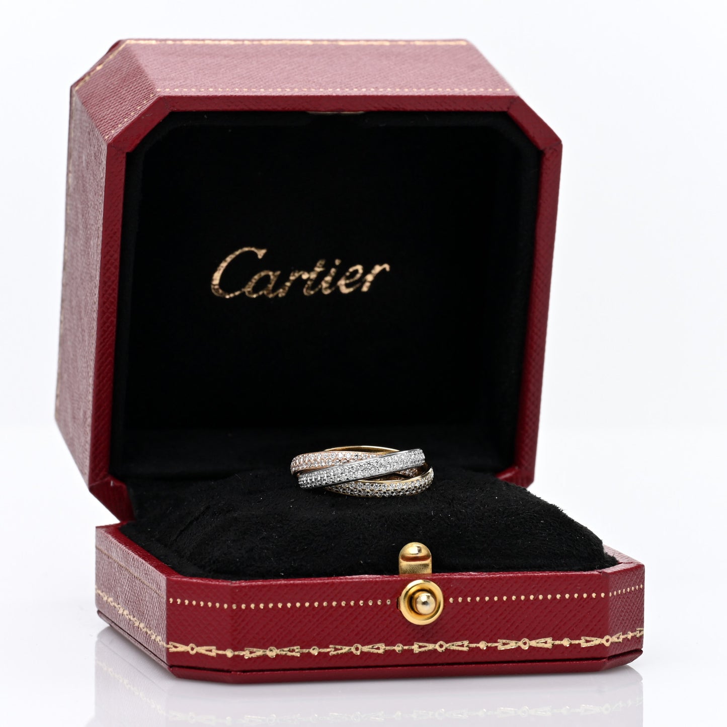 18K White Yellow Pink Gold Diamond Small Trinity Full Paved Ring 50 5.25