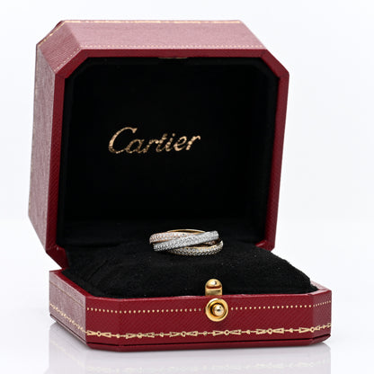 Cartier 18K White Yellow Pink Gold Diamond Small Trinity Full Paved Ring 50 5.25 5 of 5