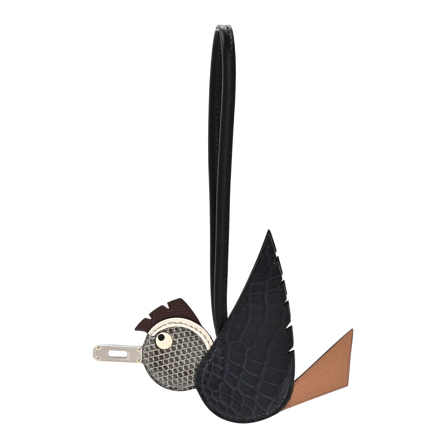 Hermes Epsom Swift Alligator Lizard Birdy Bag Charm Bleu Marine Chai Chocolate Black 1 of 5