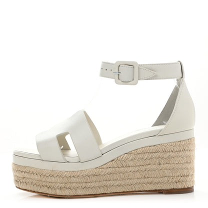 Hermes Goatskin Elda Espadrille Wedge Sandals 36 White 1 of 9