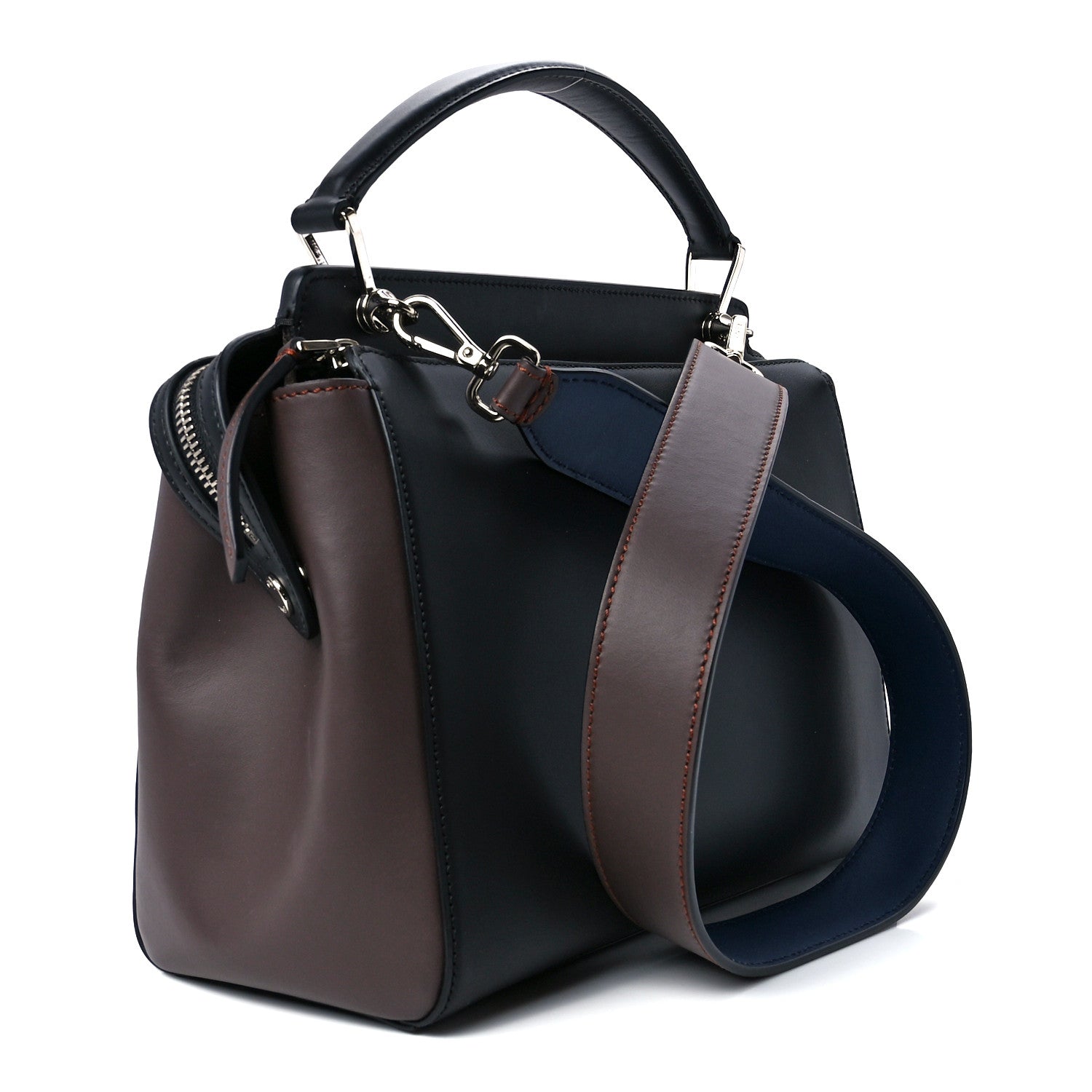 Fendi Vitello Baltico Shiny Nappa Lace Up DotCom Satchel Black 3 of 13