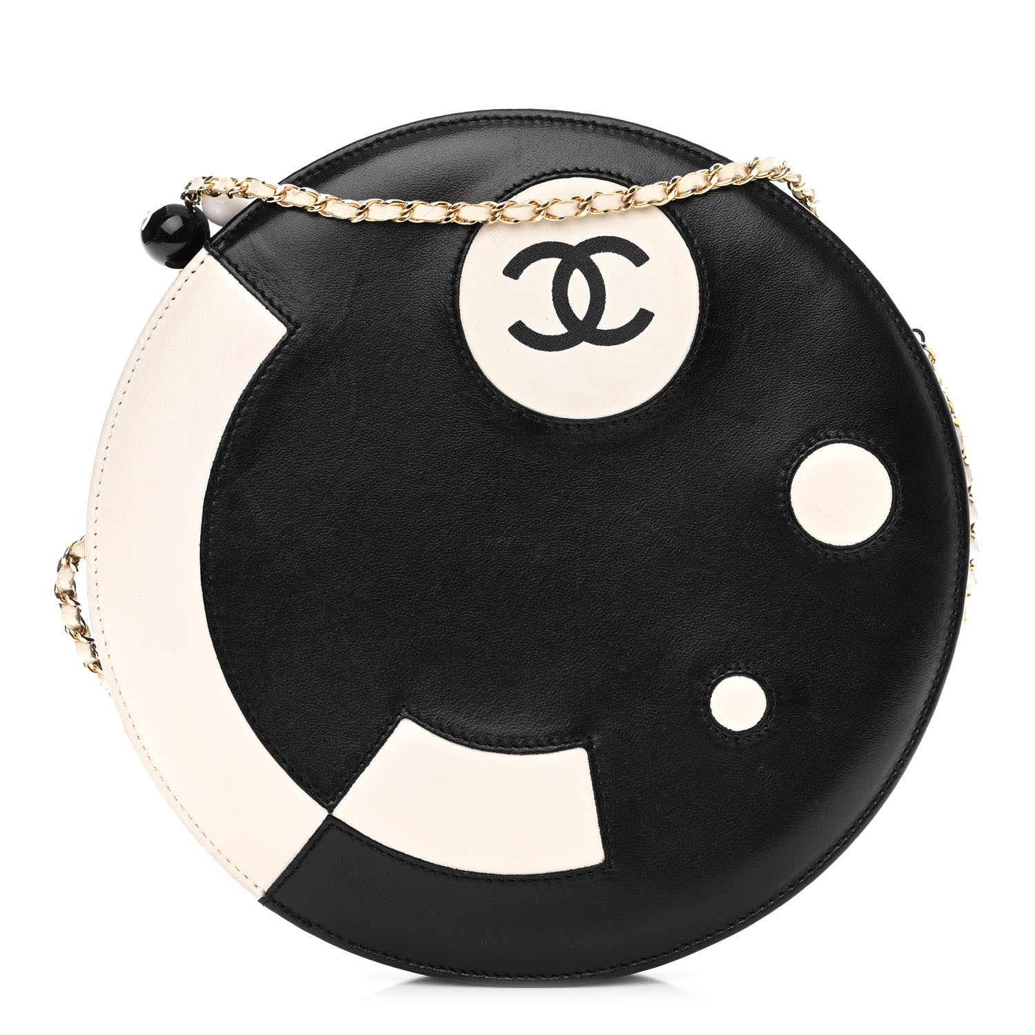 Chanel Lambskin Kisslock Round Bag Black White 1 of 13