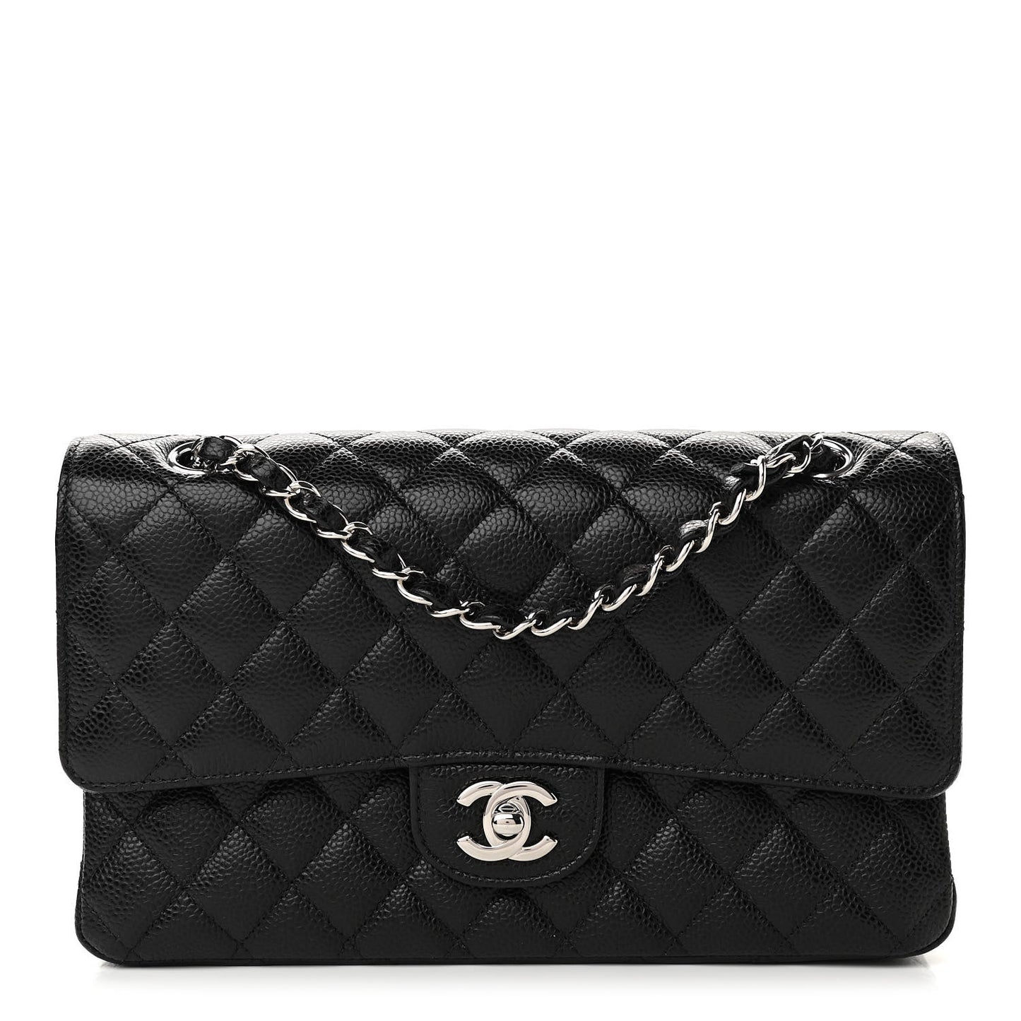 Caviar Quilted Medium Double Flap Black